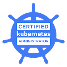 Kubernetes Certified Administrator written on a blue 6 handled ships wheel